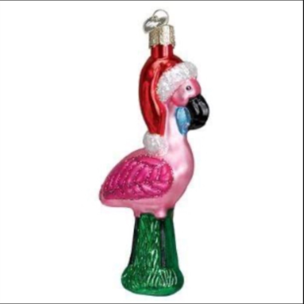 NWT - Holiday Yard Bird Flamingo Blown Glass Ornament - Old World Christmas